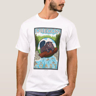 Biber-u. RiverCoastVintage Reise-Plakat T-Shirt