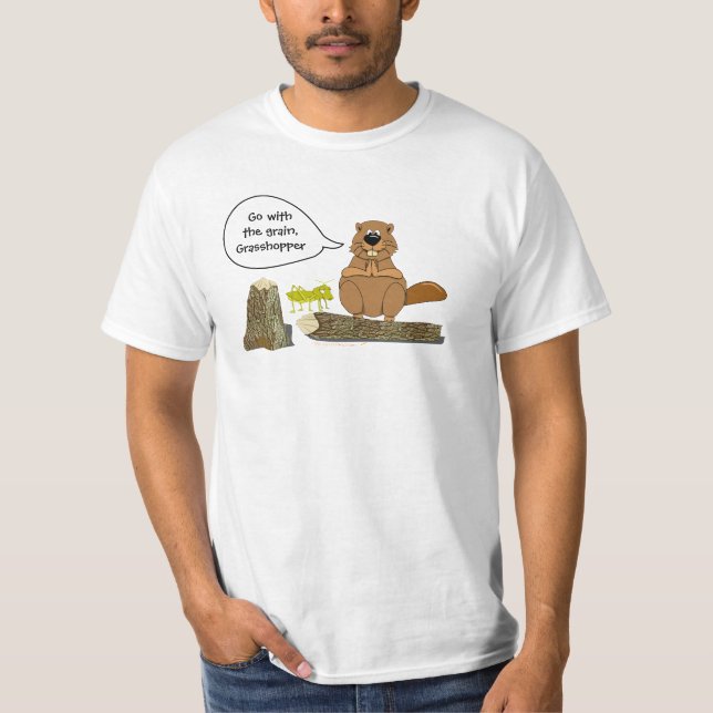 Biber und Heuschrecke lustiger Woodturning Cartoon T-Shirt (Vorderseite)