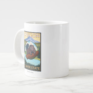 Biber und Mount Hood Scene Vintage Travel Jumbo-Tasse