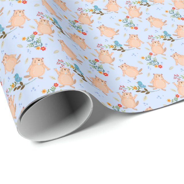 Biber und Vogel Geschenkpapier (Rolleneckpunkt)