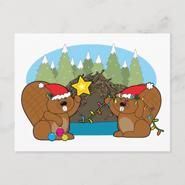 Biber-Weihnachten Feiertagspostkarte (Vorderseite)