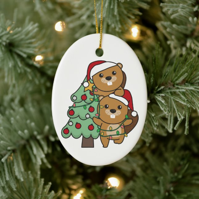 Biber Weihnachtsbaum Weihnachtstiere Tiere Biber Keramik Ornament (Baum)