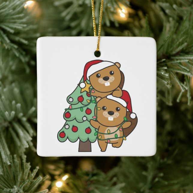 Biber Weihnachtsbaum Weihnachtstiere Tiere Biber Keramikornament (Baum)