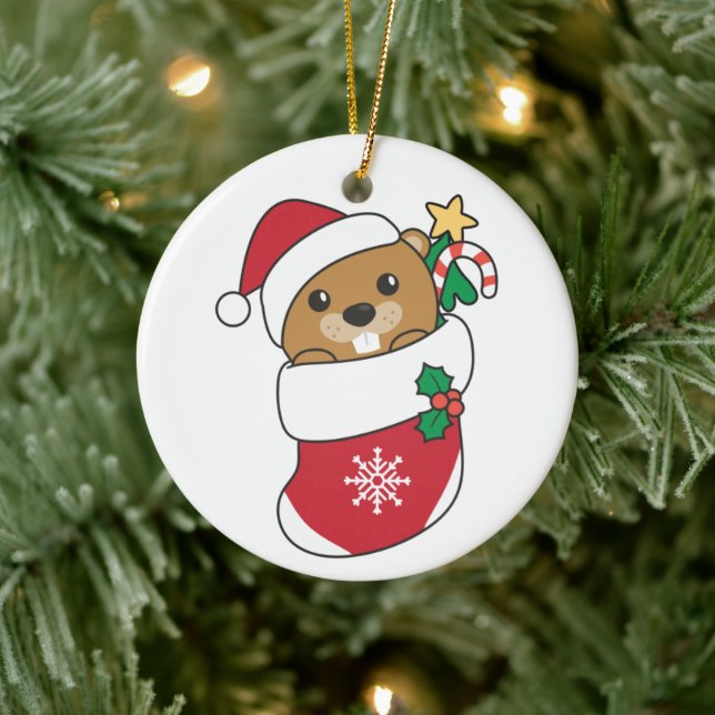 Biber Weihnachtsschnee Wintertiere Biber Keramik Ornament (Baum)
