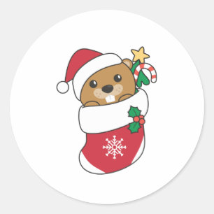 Biber Weihnachtsschnee Wintertiere Biber Runder Aufkleber
