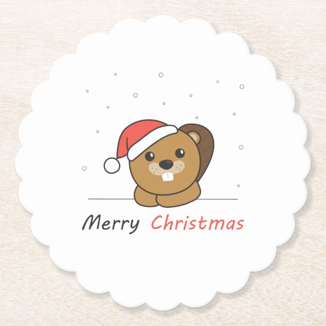 Biber Weihnachtsschnee Wintertiere Biber Untersetzer (Vorderseite)