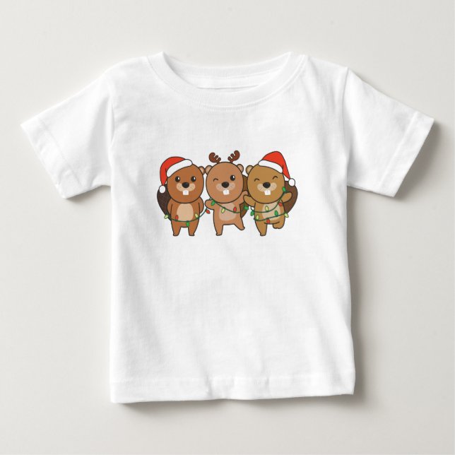 Biber Weihnachtstiere Niedliche Biber Baby T-shirt (Vorderseite)