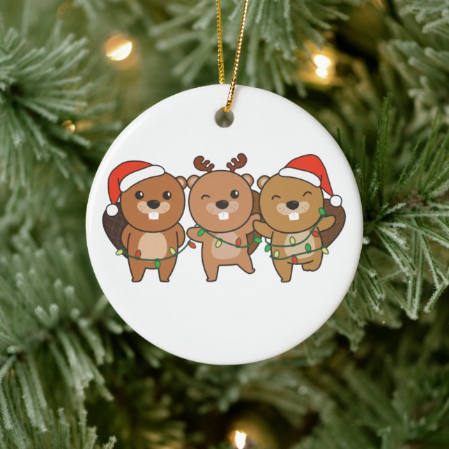Biber Weihnachtstiere Niedliche Biber Cer Keramik Ornament (Baum)