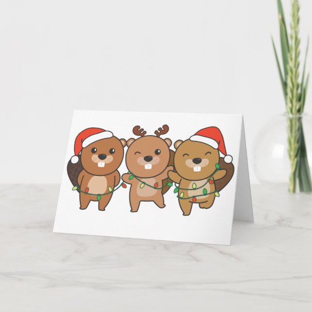 Biber Weihnachtstiere Niedliche Biber Hol Feiertagskarte (Vorderseite)