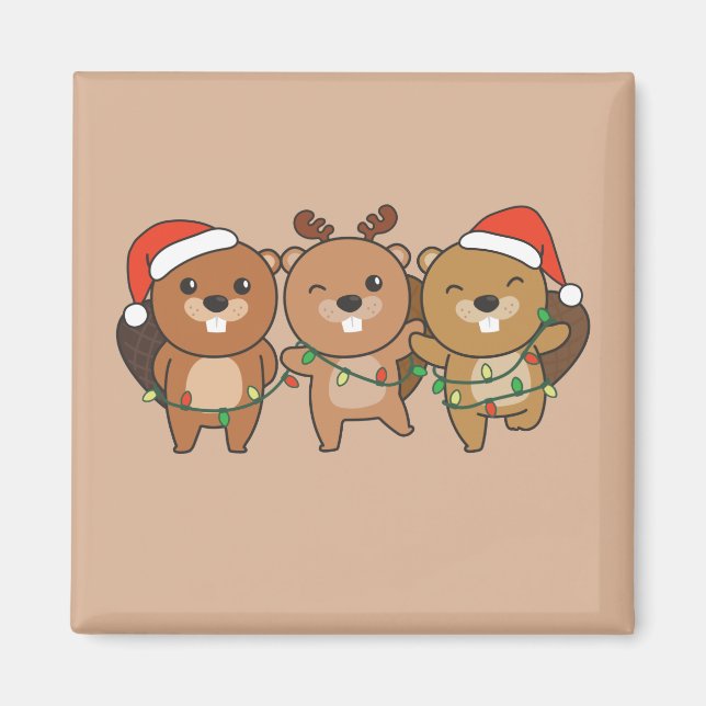 Biber Weihnachtstiere Niedliche Biber Mag Magnet (Vorne)