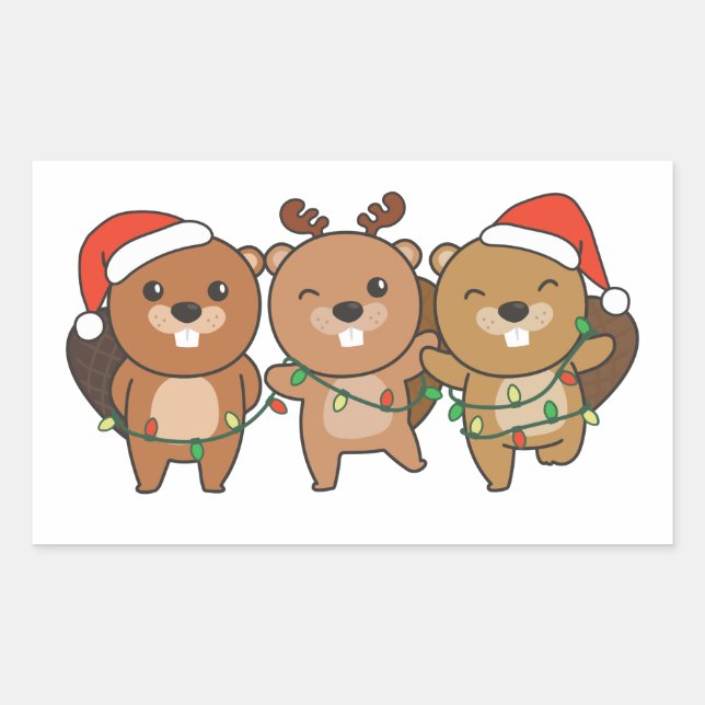 Biber Weihnachtstiere Niedliche Biber Squ Rechteckiger Aufkleber (Vorderseite)