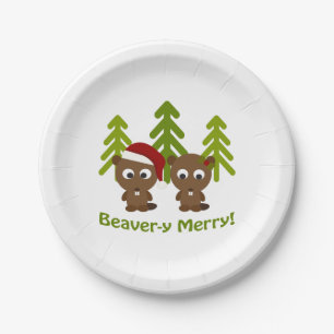 Biber-y Merry! Weihnachtsbäume Pappteller