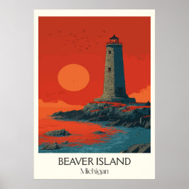 Biberinsel Michigan Vintages Leuchtturm Kunst, Dic Poster