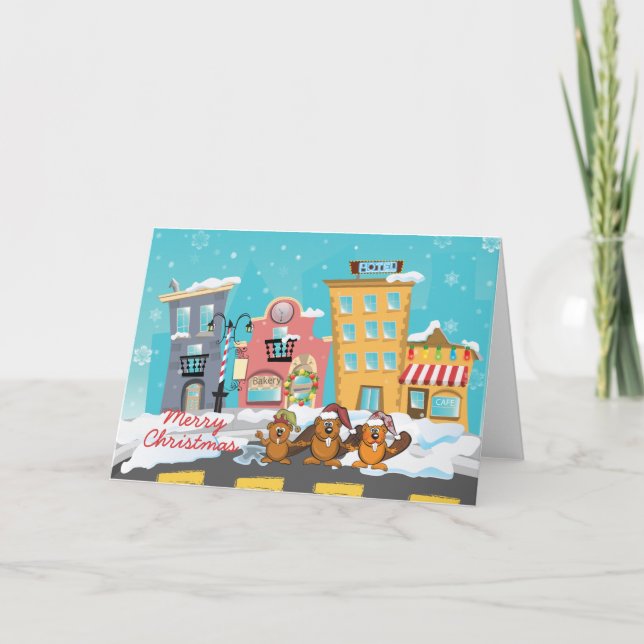 Biberweihnachtskarte Feiertagskarte (Vorderseite)