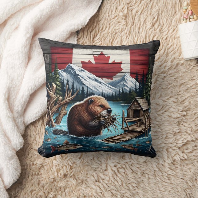 Biberzweige in der Nähe der kanadischen Ansammlung Kissen (Decke)