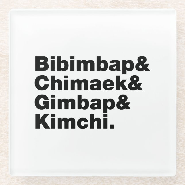 Bibimbap & Chimaek & Gimbap & Kimchi. Koreanische  Glasuntersetzer (Vorderseite)
