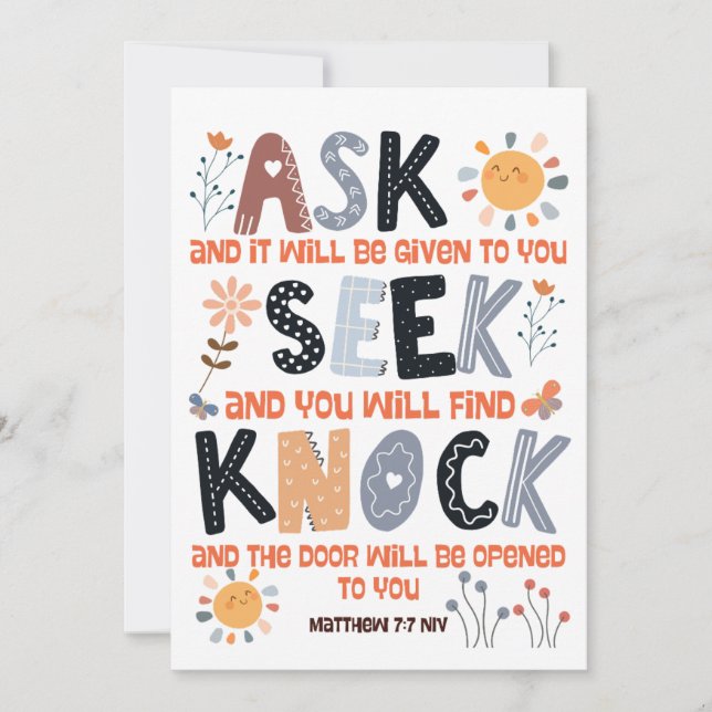 Bible de carte d'écriture Matthieu 7:7 (Devant)