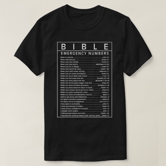 Bible Emergency Hotline Numbers Bible Verse Script T-Shirt (Design vorne)