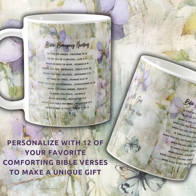 Bible Emergency Verses Personalisiert floral Kaffeetasse (Von Creator hochgeladen)