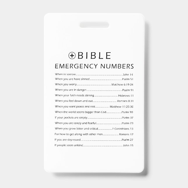 Bible Notrufnummern Ausweis (Vorderseite)