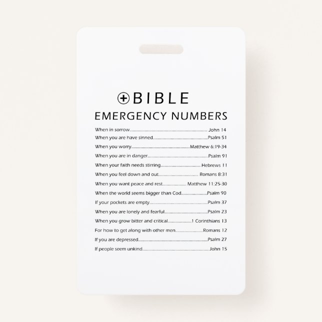Bible Notrufnummern Ausweis (Vorderseite)