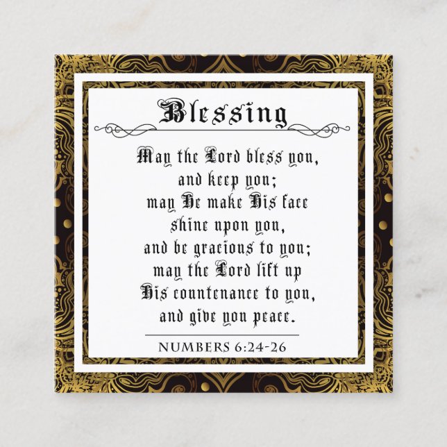 BIble Priestly Blessing Gold Black Blüh Swirl Telefonnummerkarte (Vorderseite)