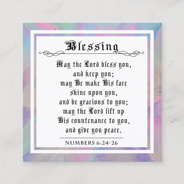 BIble Priestly Blessing Pastel Feathers Note Card Telefonnummerkarte (Vorderseite)