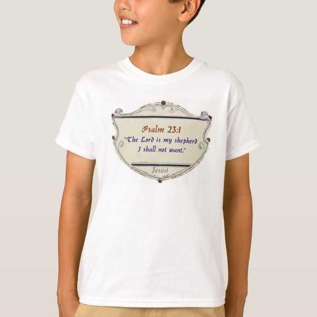 Bible Psalm 23:1 Shield Kid's Tee Shirt (Vorderseite)