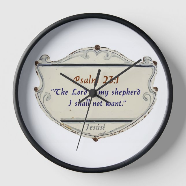 Bible Psalm 23:1 Shield Wall Clock Uhr (Vorderseite)