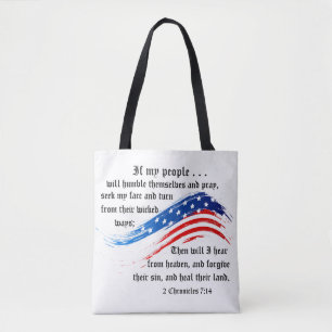 Bible Verse 2 Chronicles 7:14, USA Flag, Tasche