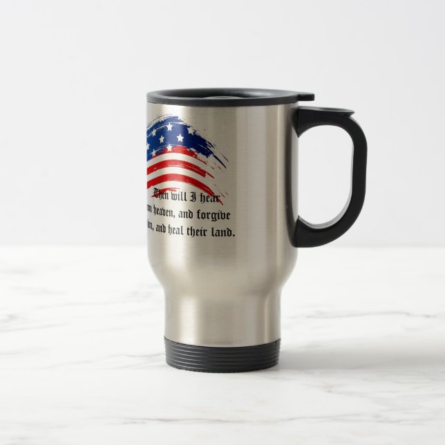 Bible Verse 2 Chroniques 7:14, USA Drapeau Mug (Droit)