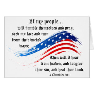 Bible Verse 2 Chroniques 7:14, USA Flag Card