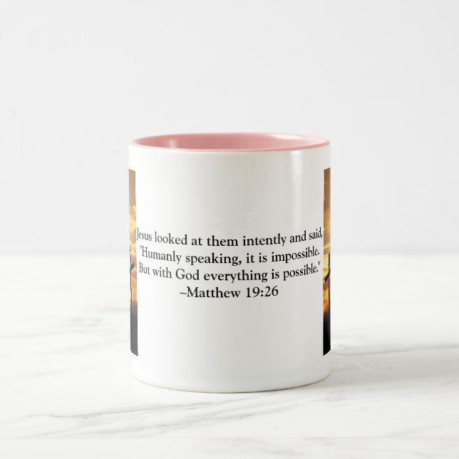 Bible Verse Coffee Mug Pink - Matthew 19:26 (Centre)