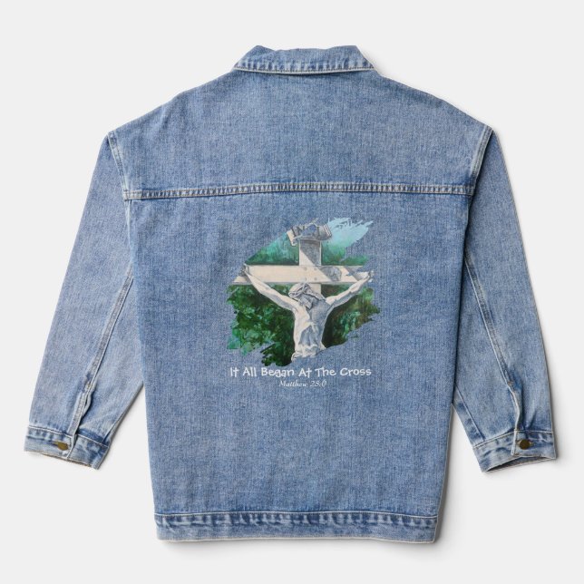 Bible Verse Cross PERSONALIZE Jeansjacke (Rückseite)