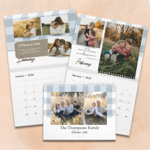 Bible Verse Dusty Blue Buffalo Plaid Family Photo