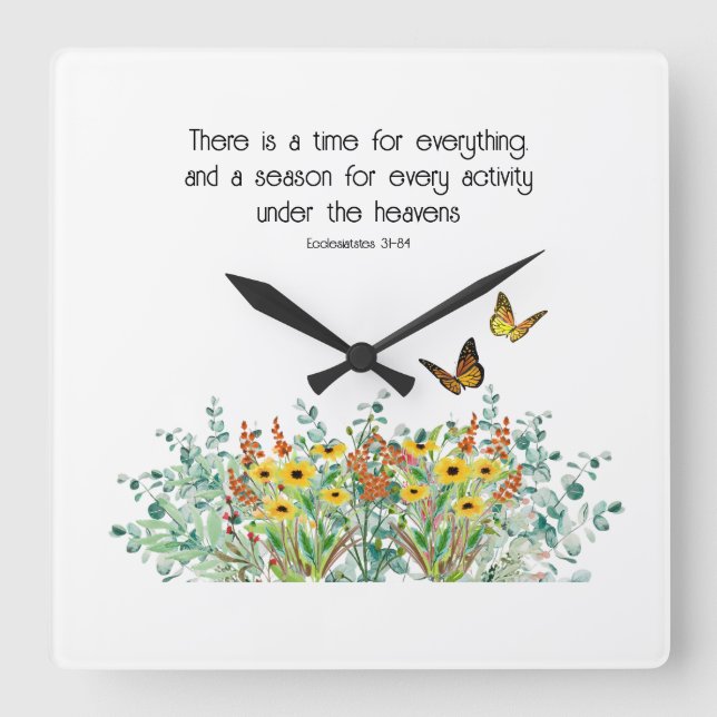Bible Verse Frühlingssaison Wildblume Quadratische Wanduhr (Vorderseite)
