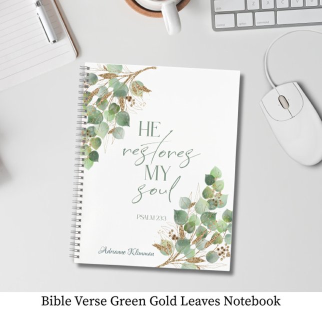Bible Verse Green Gold Leaves  Notizbuch (Von Creator hochgeladen)