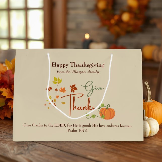 Bible Verse Happy Thanksgiving | Individuelle Name Große Geschenktüte (Von Creator hochgeladen)