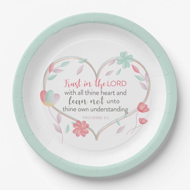 Bible Verse Sprichwörter 3:5 Teller für Heart Pape (Vorderseite)