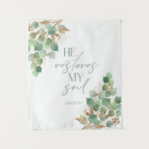 Bible Verse Verdure Il restaure mon âme Tapisserie