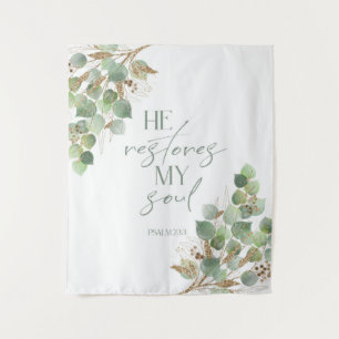 Bible Verse Verdure Il restaure mon âme Tapisserie