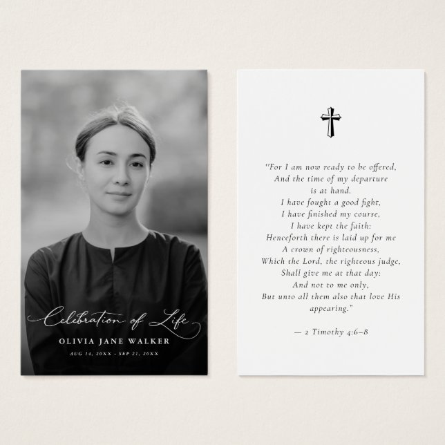 Biblical Faith Funeral Memorial Photo Prayer Card (Vorne & Hinten)