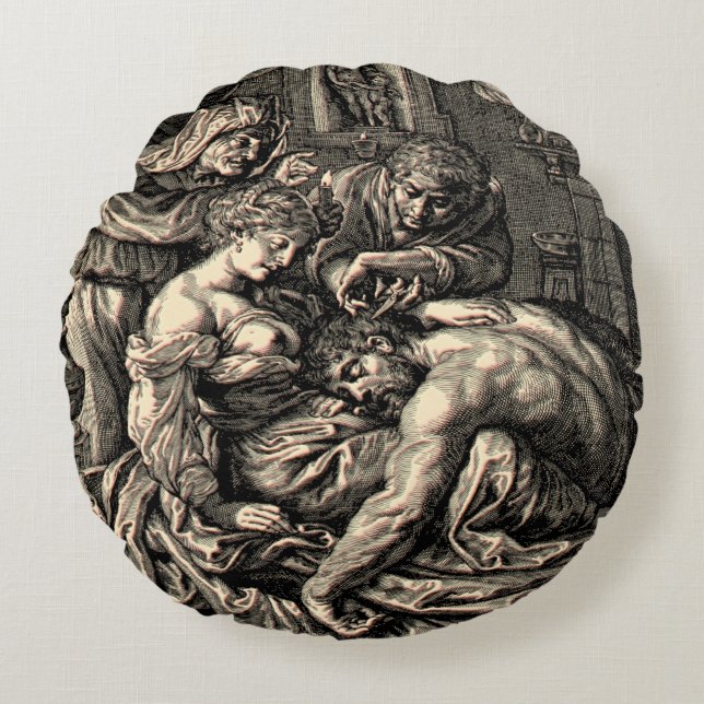 Biblical Samson und Delilah Rundes Kissen (Vorderseite)