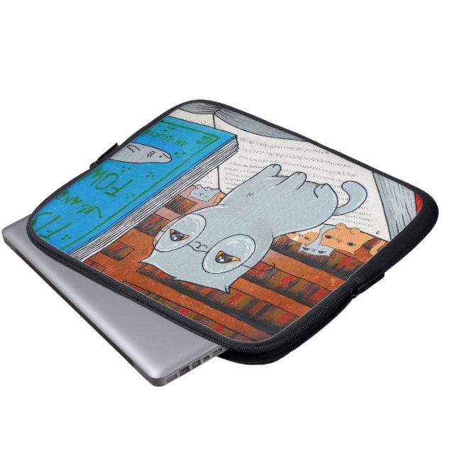 Bibliophile-Katzen-Laptop-Hülse Laptopschutzhülle (Vorne Knopf)