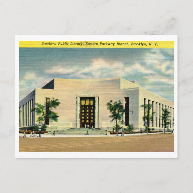 Bibliothek, Brooklyn, New York Vintag Postkarte (Vorderseite)