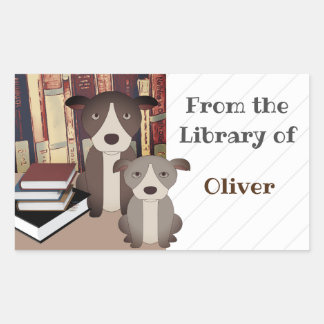 BIBLIOTHEK. BÜCHER. NIEDLICHE Hunde. BUCHZEICHEN N Rechteckiger Aufkleber