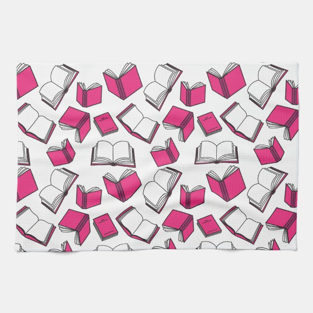 Bibliothek Bücher Spaß Bibliothekar Bookworm Pink  Geschirrtuch (Horizontal)