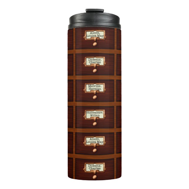 Bibliothek bucht Holzkartenkataloganzeiger Lesen Thermosbecher (Vorderseite)