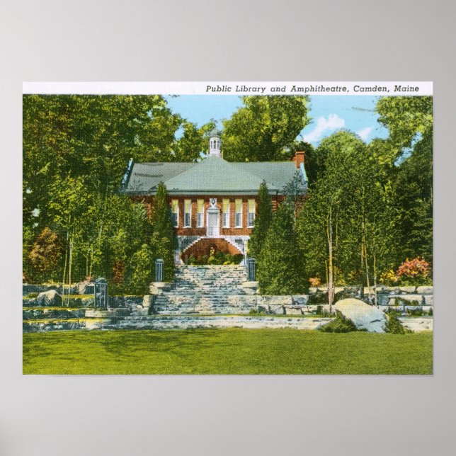Bibliothek, Camden, Maine Vintag Poster (Vorne)