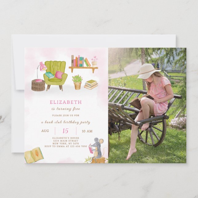 Bibliothek Einladung zum Geburtstag mit Foto (Vorderseite)